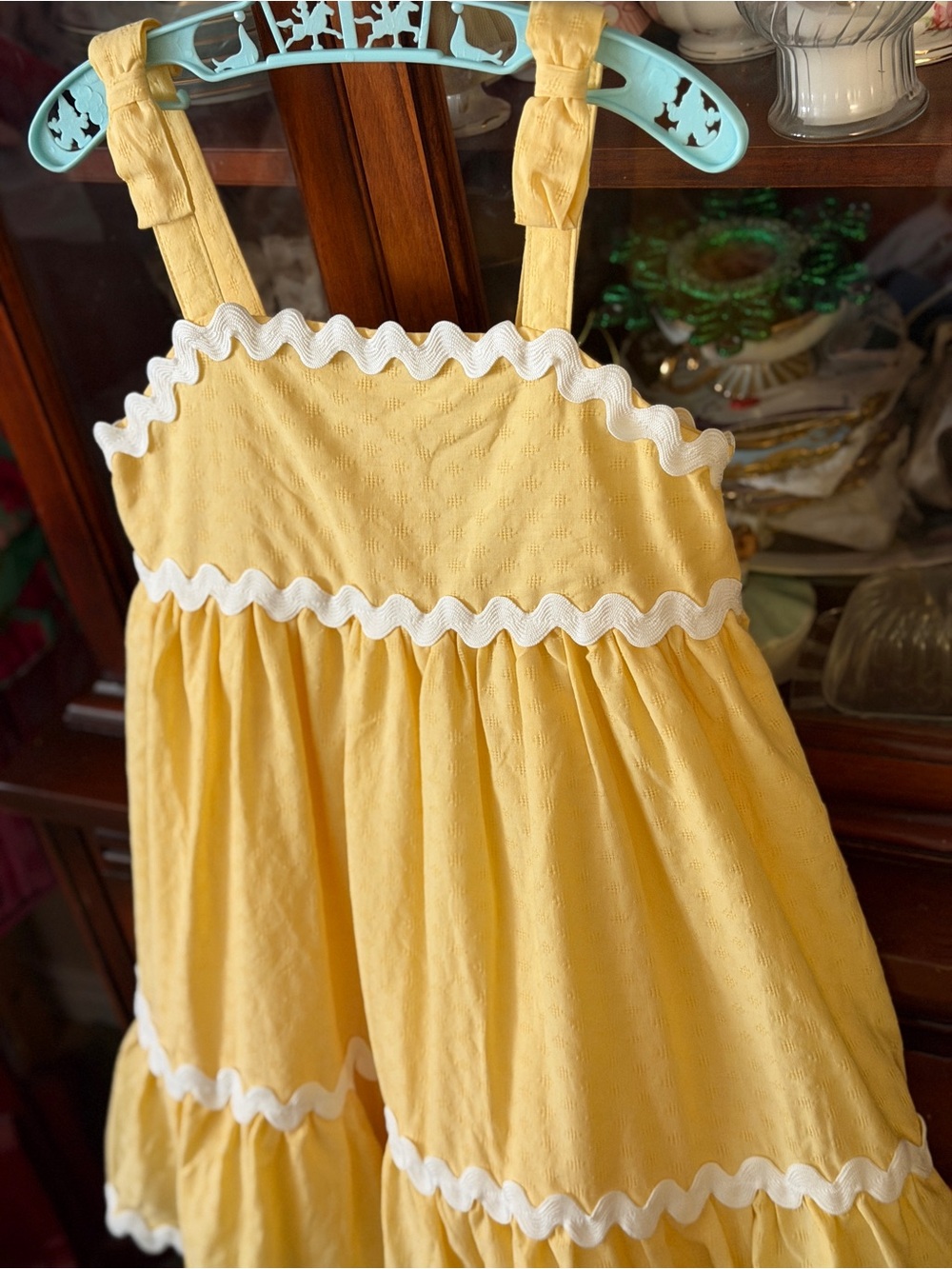 Girls Yellow Sundress with White Rickrack Trim - Picture 2 of 13